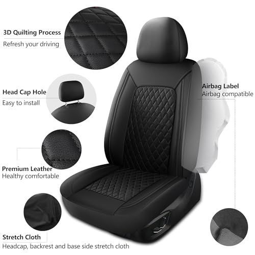 HChengkikz Car Seat Cover, Breathable and Waterproof Leather Seat Covers, Luxury PU Universal Fit Automotive Airbag Compatible for Cars Sedans SUV and Trucks (2 Pieces, Front Seat, Black) - color: N1 Black, size: Front Seat