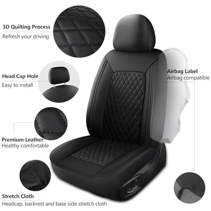 HChengkikz Car Seat Cover, Breathable and Waterproof Leather Seat Covers, Luxury PU Universal Fit Automotive Airbag Compatible for Cars Sedans SUV and Trucks (2 Pieces, Front Seat, Black) - color: N1 Black, size: Front Seat