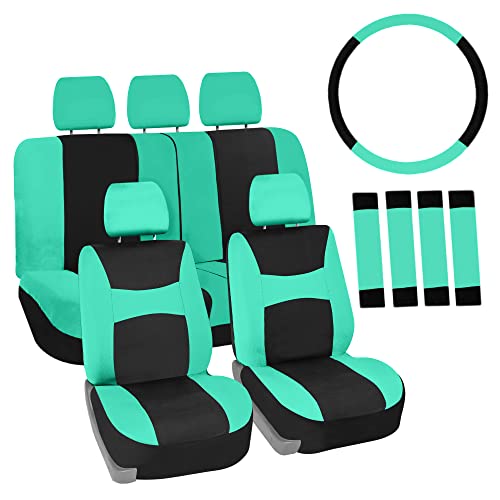 FH Group Full Set Cloth Car Seat Covers , Universal Fit combo, Low Back Front Seat Covers, Airbag Compatible, Split Bench Rear Seat, Washable Seat Cover for SUV,Sedan,Van, Mint - color: Mint
