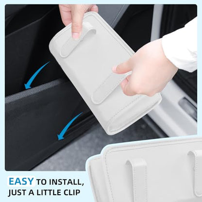 Car Trash Can, Universal Leather Foldable Leakproof Garbage Bins Car Door Organizer Holder (White) - color: White