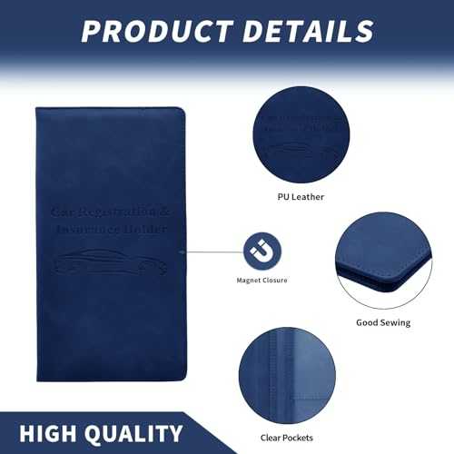 Car Registration and Insurance Card Holder - Vehicle Glove Box Document Organizer - Premium PU Leather Wallet Case - Driver License - Blue - color: Blue