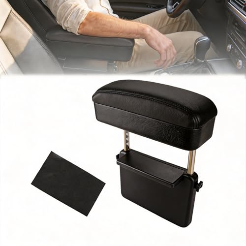 Flecto Car Armrest Storage Box, Adjustable Height Car Seat Gap Filler Organizer and Elbow Rest Support, Compatible with Most Car Models, Console Extension for Driver Fatigue Relief, Black