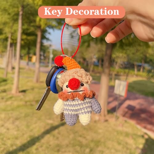 Novelty Weird Clown Doll Keychain Handmade Crocheted Clown Doll Backpack Car Charms Easter Halloween Gifts (Colorful Clown Pendant) - color: Colorful Clown Pendant