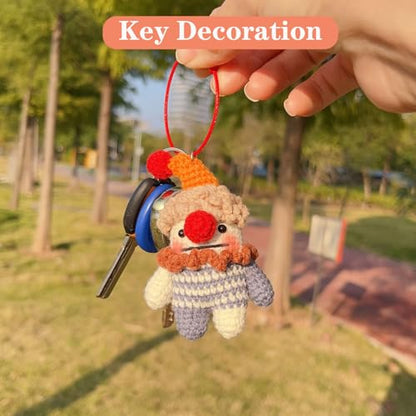 Novelty Weird Clown Doll Keychain Handmade Crocheted Clown Doll Backpack Car Charms Easter Halloween Gifts (Colorful Clown Pendant) - color: Colorful Clown Pendant