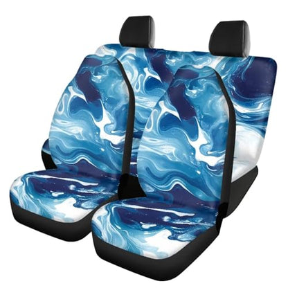 Howilath Seats Cover Protector Blue Marble Stripe Print Car Front Back Seat Cushion Cover Anti-Slip Interior Accessories Easy to Install - color: Blue Marble Stripe