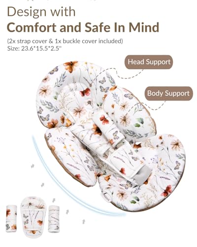 Generic Infant Car Seat Insert Compatible with Mamaroo Swing & Graco Swing and Infant Car Seat, Newborn Insert Baby Head Body Support, Reversible Design, Breathable Fabric, 1Pcs - Brown Wildflower - color: Brown Wildflower