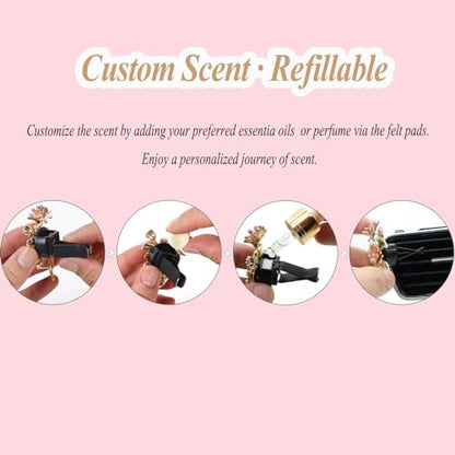 ORIESSE 6pcs Flower Car Air Freshener Vent Clips,Girly Daisy Car Accessorie for Women,3 Sizes Sparkle Black Silver Flowers Vent Clips Decor,Refillable Diffuser