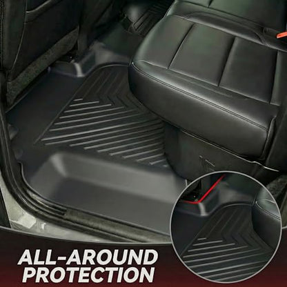 YITAMOTOR Floor Mats for 2019-2026 Chevrolet Silverado/GMC Sierra 1500 & 2020-2026 Chevy Silverado/GMC Sierra 2500HD/3500HD Crew Cab With Underseat Storage Box Bucket Seat, 1st & 2nd Row, Black - style: 2019-2026 w/ Rear Under Seat Storage Box