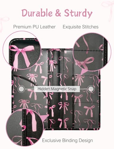 Mymazn Car Registration and Insurance Holder, PU Leather Glove Box Car Organizer with Magnetic Closure, Car Document Holder for Driver's License & Essential Documents (Pink Bow) - color: Pink Bow