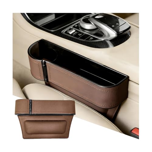 Car Seat Gap Filler Organizer with Cup Holder Expander, Leather Console Seam Filler Storage Box, Auto Front Seat Gap Organizer for Phones Keys Glasses, Universal Fit (Brown Driver) - color: Brown, size: Driver