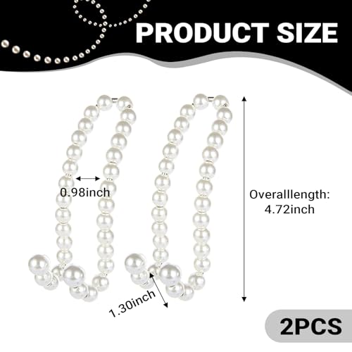 2 PCS Car Seat Headrest Hooks, Cute Pearl Car Purse Hook, Stainless Steel Auto Seat Backrest Storage Hook, Universal Automotive Interior Organizer Accessories for Women Girls (White)