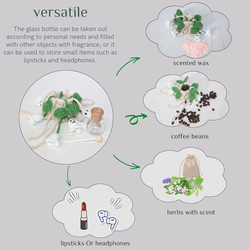 ROFIGL Handmade Crochet Hanging Car Air Freshener - Glow-in-the-Dark Lily of the Valley Plant with 12ml Refillable Essential Oil Diffuser Bottle, Halloween Car Accessories & Bedroom Nightlight Decor - style: Lily Ghost