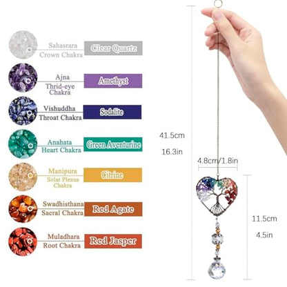 H&D HYALINE & DORA Suncatcher Window Hanging Tree of Life Heart Shaped Crystal Ball Prism Drop Pendant - color: Colorful