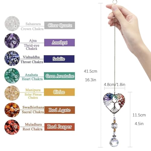 H&D HYALINE & DORA Suncatcher Window Hanging Tree of Life Heart Shaped Crystal Ball Prism Drop Pendant - color: Colorful