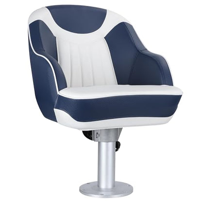 NORTHCAPTAIN Pontoon Boat Seat Captain Bucket Seat with Boat Seat Cover - color: D-White/Navy Blue