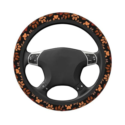 Dog Cat Paw Print Steering Wheel Cover Anti-Slip,Sweat Absorption Universal 15 inch Steering Wheel Covers Cute car Accessories for Men Women - color: Brown