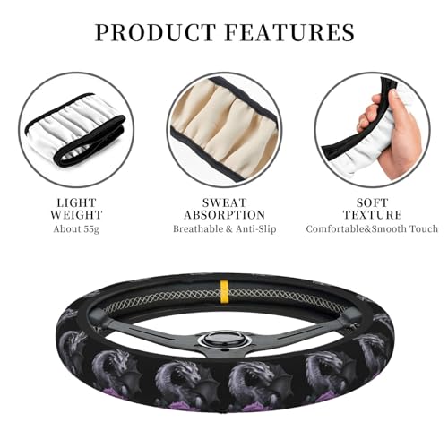 Silver Dragon Rose 1 Universal Steering Wheel Covers, Cute Car Accessories for Women Girls Car Truck - color: Silver Dragon Rose 1