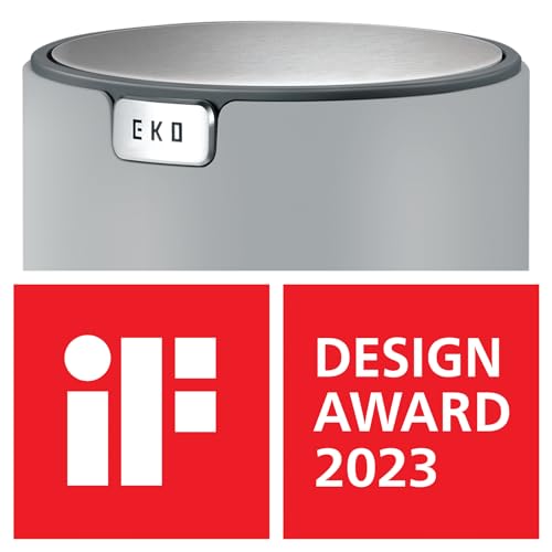 EKO Mini Desk Trash Can with Swing-Top Lid 0.4 Gallon Small Table Round Wastebasket for Office, Home, Car (Grey) - color: Grey, size: Tabletop 1.5 Liters