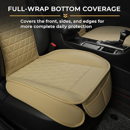 Black Seal 2-Pack Front Car Seat Covers, Faux Leather Seat Bottom Covers with Partial Backrest Protection, Side Wrap Design, Universal Fit for Most Cars, SUVs, Trucks, Vans (Beige)