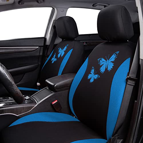 Flying Banner Butterfly car seat Covers ful Set Fashion Universal Lady Woman Female Rear Bench Split Colorized (Full Set, Blue) - color: Blue, size: Full set