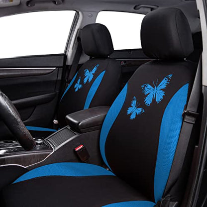 Flying Banner Butterfly car seat Covers ful Set Fashion Universal Lady Woman Female Rear Bench Split Colorized (Full Set, Blue) - color: Blue, size: Full set