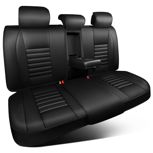 CAR PASS Back Seat Covers, Nappa Leather Rear Seat Bench Cushion Lined Sponge Waterproof Breathable PU Split Back Row Protector Universal Fit for Car Vehicle Sedan SUV Pickup Truck, Back Rear Seats - color: Rear Black, size: Full Set