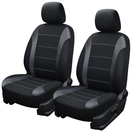 Champlus Car Seat Covers, Carbon Fibre and Durable Breathable Mesh 2 Front Bucket Seat Covers, Universal Fit Automotive Sedan Cars, SUVs, Trucks, Mini Vans, Airbag Compatible, Easy to Install - color: Black