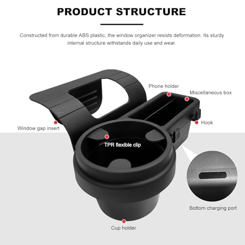 Car Window Multifunctional Storage Organizer, Vehicle Door Side Hanging Storage Rack with Cup Holder, Auto Window Mount Organizer for Cell Phone Earphone Key Water Cup