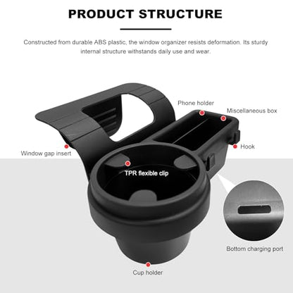 Car Window Multifunctional Storage Organizer, Vehicle Door Side Hanging Storage Rack with Cup Holder, Auto Window Mount Organizer for Cell Phone Earphone Key Water Cup