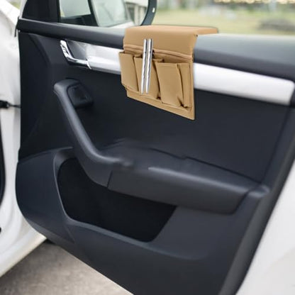 Healifty Car Window Armrest Storage Box, Leather Door Side Arm Rest Organizer Pad with Storage Pockets for Truck Vehicle Automotive Elbow Support, Universal Fit Interior Accessories, Beige