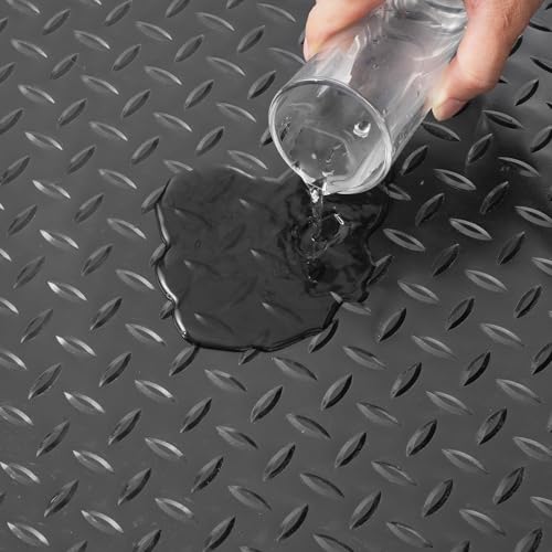 VEVOR Rubber Flooring Roll, 4 x 15 ft SBR Diamond-Plate Rubber Mat, 3mm Thickened, Easy to Clean, Customizable Size, Non-Slip Floor Protector Mat for Under Cars, Garage, Warehouse, Industry Gym, Black - size: 4 x 15 FT