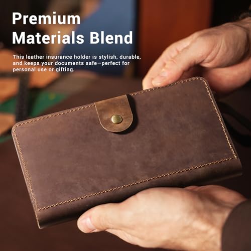 CoBak Genuine Leather Car Registration and Insurance Holder–Luxury Vehicle Glove Box Organizer, Premium Auto Document Case with Magnetic Closure for License, Cards & Papers，Brown - color: L-Genuine leather brown