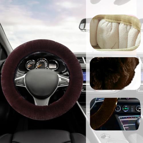 Fluffy Steering Wheel Cover, Winter Warm, Suitable for Most Car Steering Wheels in The 14-15 Inch Range (Coffee, 1PCS) - color: Coffee, size: 1PCS