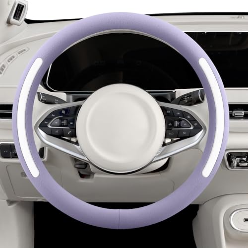Steering Wheel Cover, Universal 15 inch, Faux Leather Steering Wheel Protector Anti-Slip, Breathable & Heating-Compatible for Cars Trucks SUVs Vans - color: Purple