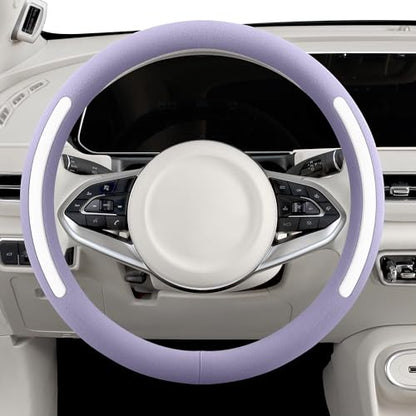 Steering Wheel Cover, Universal 15 inch, Faux Leather Steering Wheel Protector Anti-Slip, Breathable & Heating-Compatible for Cars Trucks SUVs Vans - color: Purple