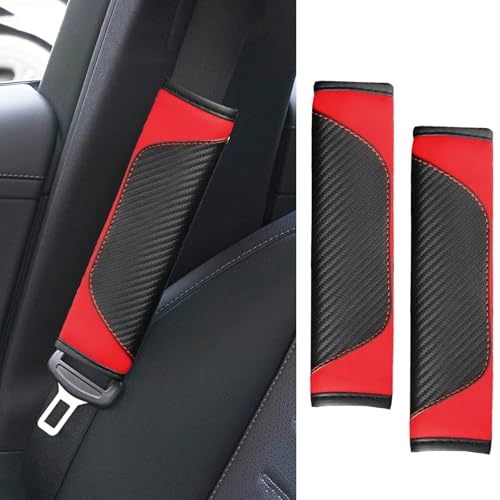 2PCS Car Seat Belt Cover Pad, Soft Carbon Fiber Leather Seatbelt Shoulder Protector for a More Comfortable Driving, Universal Safety Belt Strap Cover to Protect Your Neck (Red) - color: Red