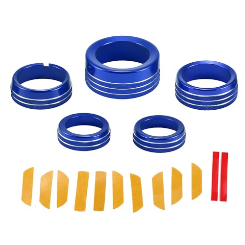 AC Air Conditioner Gear Shift Headlight Media Control Switch Knob Cover for Dodge for RAM 13-17 / Interior Trim/Stylish Aluminum Alloy / 5 Pcs Blue - color: Blue