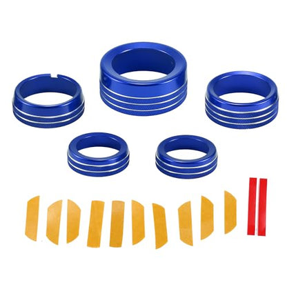 AC Air Conditioner Gear Shift Headlight Media Control Switch Knob Cover for Dodge for RAM 13-17 / Interior Trim/Stylish Aluminum Alloy / 5 Pcs Blue - color: Blue