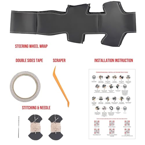 Steering Wheel Cover Hand-Stitch on Black Leather Protector Wrap for Nissan Frontier 2022-2025 Nissan Armada/Nissan NV Cargo/Nissan Titan/Patrol 2013-2022 Infiniti QX80 2014-2022