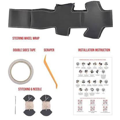 Steering Wheel Cover Hand-Stitch on Black Leather Protector Wrap for Nissan Frontier 2022-2025 Nissan Armada/Nissan NV Cargo/Nissan Titan/Patrol 2013-2022 Infiniti QX80 2014-2022