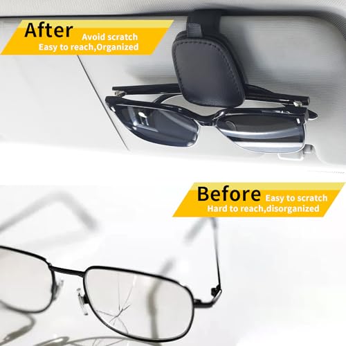 Yuoyar Sunglass Holder for Car, Magnetic Leather Sunglasses Holder and Ticket Card Clip, Car Visor Accessories, 2 Packs (Black) - color: Black
