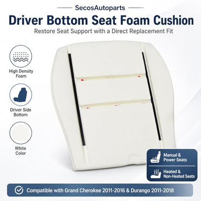 SecosAutoparts Driver Side Bottom Seat Foam Cushion Replacement Compatible with Jeep Grand Cherokee 2011 2012 2013 2014 2015 2016 Compatible with Dodge Durango 2011 2012 2013 2014 2015 2016 2017 2018