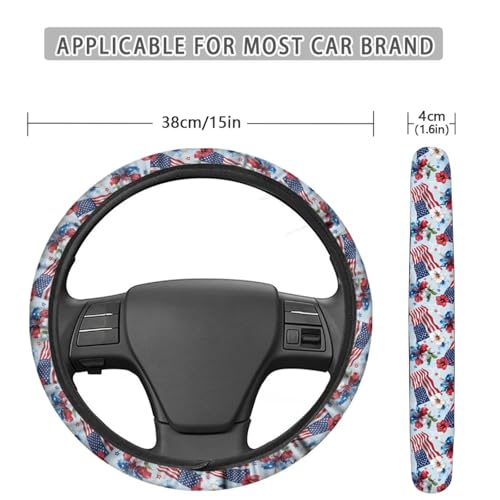AFPANQZ 4th of July Steering Wheel Cover for Cars Universal Fit 14 to 15 inch, American Flag Tropical Flower Pattern Car SUV Sedans Accessories Steering Wheel Protection Sweat Absorption - color: American Flag Tropical Flower Pattern