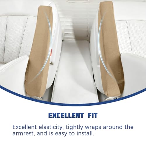 2PCS Car Front Seat Armrest Covers, Soft & Comfortable Elastic Fabric Vehicle Arm Rest Cushion, Stretch Automotive Center Console Skin Protector, Universal for Truck SUV Sedan (Beige) - color: Beige