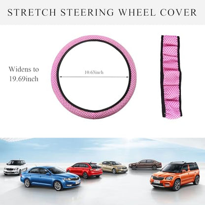 Yourkar Elastic Steering Wheel Cover, 15"×15" Comfy Breathable Stretch Steering Wheel Protector, Ice-Silk Cloth Polyester Steering Wheel Cover for Men Women, Car Accessories (Pink) - color: Pink