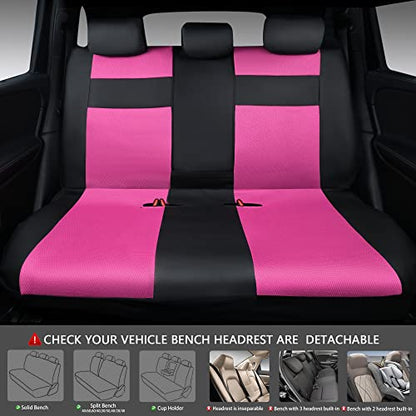 CAR Pass Leather 3D Foam Back Support Car Seat Covers Full Set Air Mesh Automotive Seat Covers, All Season Car Seat Cover Fit Automotive,SUV,Sedan,Van, Airbag Compatible Elegance (Black and Pink) - color: Black and Pink