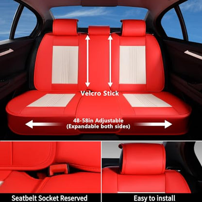 Coverado Car Seat Covers Full Set, Front and Rear Seat Covers, 5 Seats Leather Seat Covers for Cars, Waterproof Car Seat Protectors, Automotive Seat Cushions, Universal Fit for Most Cars, Red&White