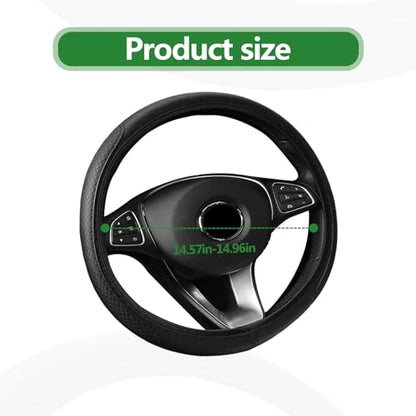 Car Steering Wheel Cover Protector Microfiber Leather, Elastic, Breathable Anti-Slip Odorless, 15 Inches Universal (Black)