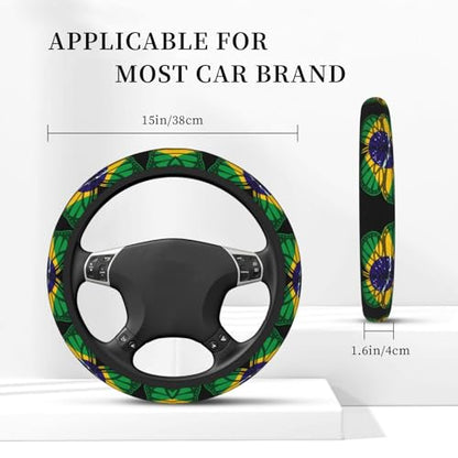 Butterfly Brazilian Flag Breathable Neoprene Steering Wheel Cover - Anti-Slip Floral Design Universal Fit for Cars/Trucks/Suvs (14.5"-15" Inch) - color: Butterfly Brazilian Flag