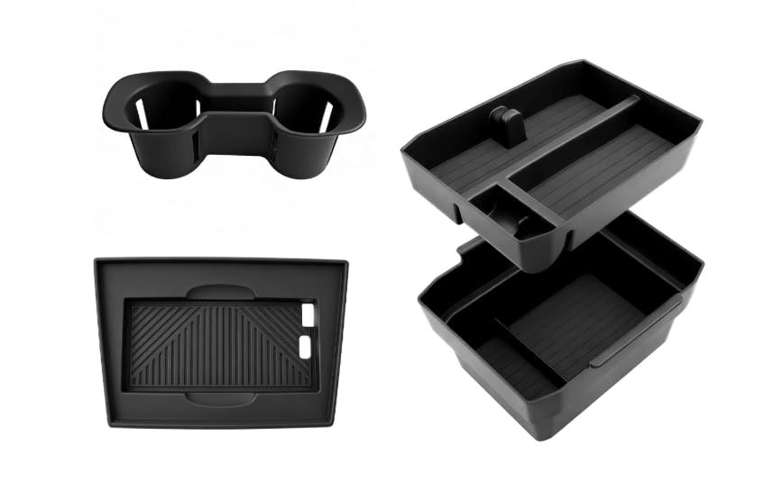 BIBIBO 4Pack for 2026 Subaru Outback Center Console Organizer 2026 Subaru Outback Console Armrest Tray(Double Layer)+Cup Holder +Central Storage Mat 2026-Outback Insert Organizer Tray - color: Black-4Packs